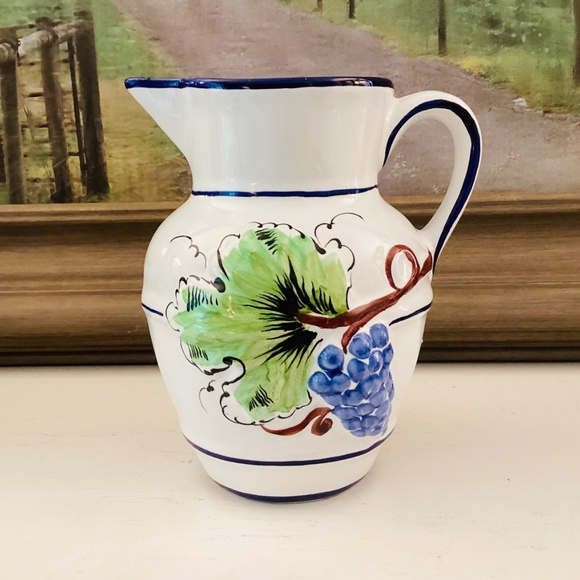 Majolica Grapevine Pitcher Country Farmhouse Decor RC Cal Hand Painted Portugal - Picture 3 of 12